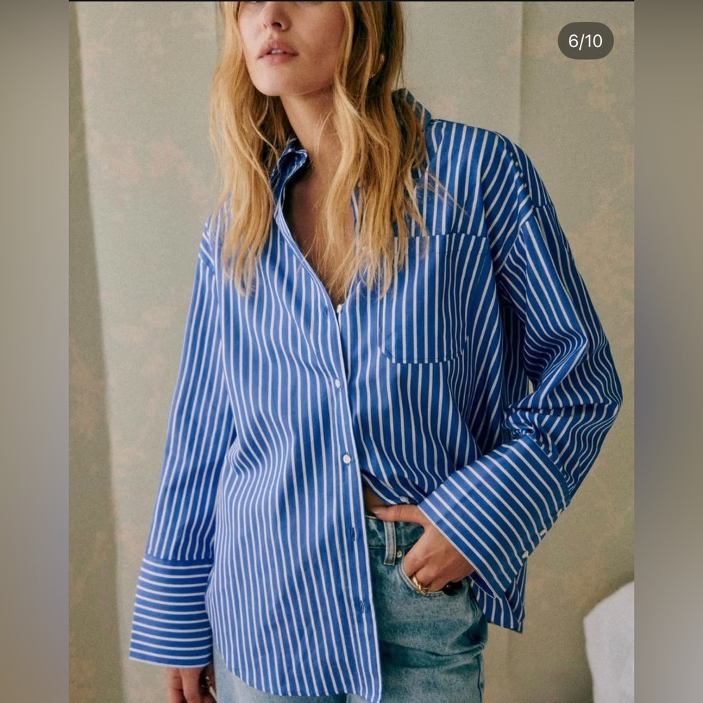 Sezane bilma Blue Stripes Button-Up Shirt - Women 36/US4
